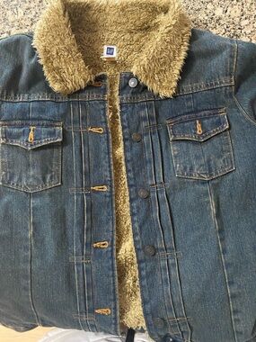 GAP Blue Denim Jacket with Tan Sherpa Collar